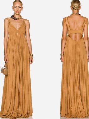 A.L.C. Arianna Pleated Halter Maxi Dress NWT 12 Camel Open Back Gown